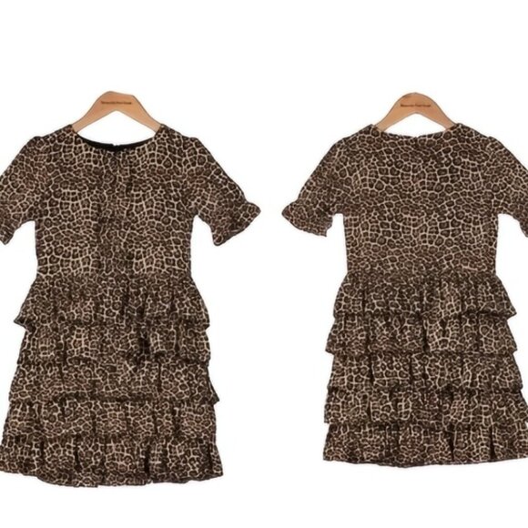 NWT Bardot Junion Ruffled Layered  Short Sleeve Lined Leopard Print Youth Dress - Picture 2 of 14